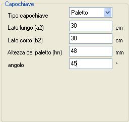 Nel caso di forma a Paletto si attivano i seguenti campi: - Lato lungo (a2): dimensione lunga del capochiave espressa in cm; - Lato corto (b2): dimensione corta del capochiave espressa in