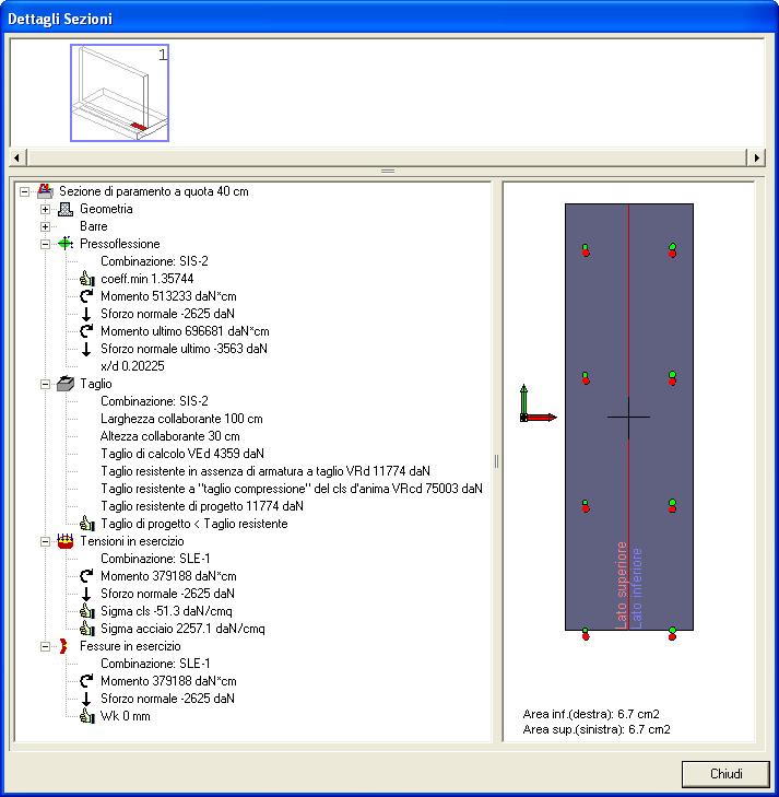 WallCAD 7.3 Validazione 1.4 Verifica delle armature La combinazione dimensionante è risultata anche in questo caso la SIS-2.