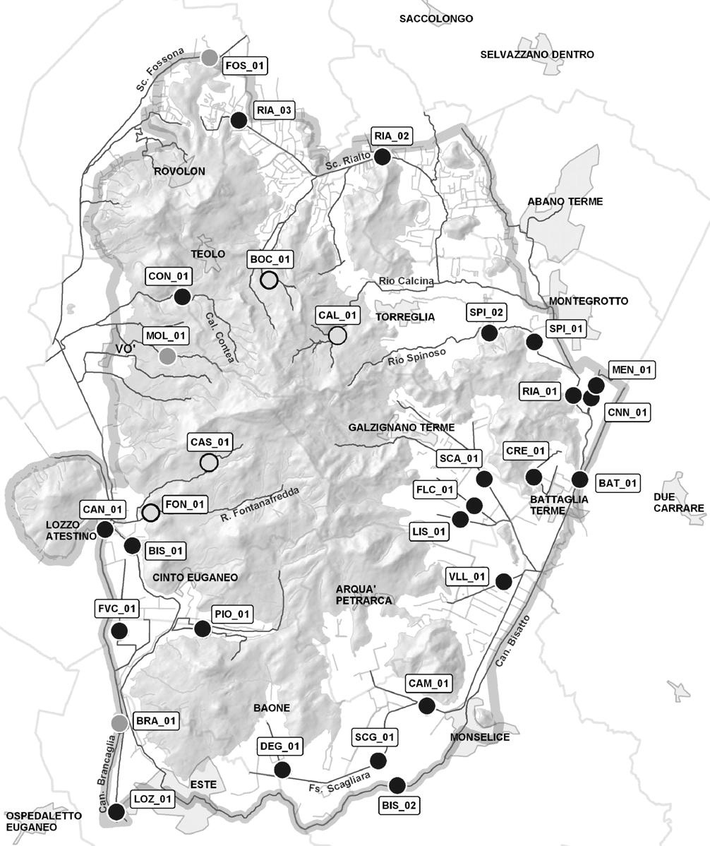 92 Turin et al. Stato delle comunità ittiche euganee Fig. 4 - Carta dello Stato Ecologico della Comunità Ittica dei corsi d acqua dei Colli Euganei. Fig. 4 - Map of the Ecological State of Fish Community of the waterways of the Euganean Hills.