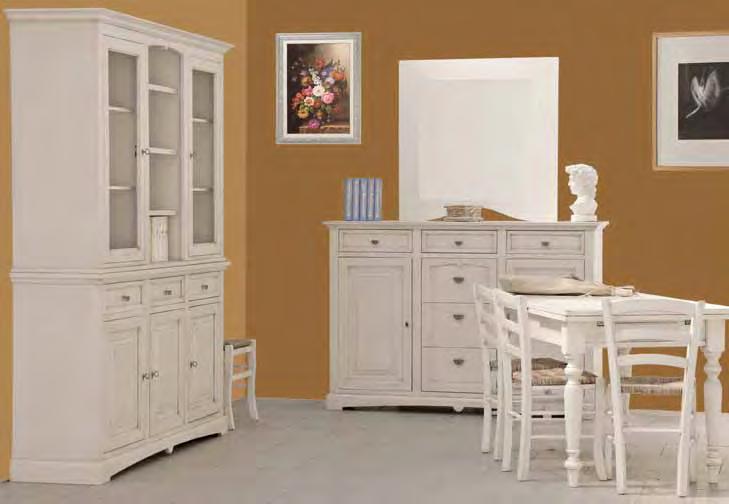 Art. 2001 Credenza con vetrina 3 porte 3 cassetti - Bianco patinato M8 170x46x215h Art.