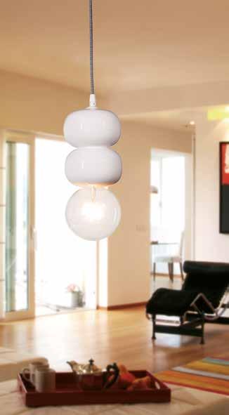 cm 18 Lighting: E27 max 42W Available: 2 spheres Art.50091/2SO/12 Sospensione in ceramica 2 sfere Decorazione: bianco lucido Dimensioni: H.