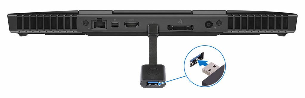 5 Collegare il tracciatore Oculus Rift alla porta USB di tipo A sul lato sinistro del computer. 6 Collegare un adattatore USB di tipo C o A alla porta USB 3.0 di tipo C sul lato sinistro del computer.