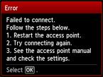 Attendere, quindi configurare nuovamente le impostazioni WPS. Premere il pulsante WPS su un solo punto di accesso. Connessione non riuscita. (Failed to connect.