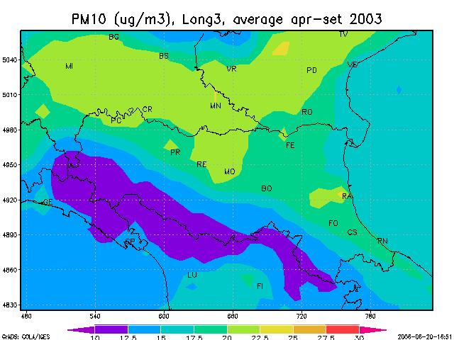 Figura 50 - Concentrazioni medie di PM10 nel semestre estivo aprile settembre 2003