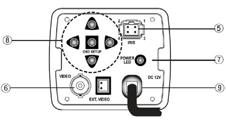 Retro e Connettore lente autoiris Terminale di collegamento per l obiettivo autoiris. f Terminale uscita Video Uscita video per collegamenti di dispositivi TVCC.