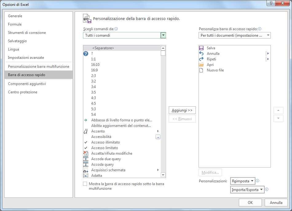 Venerdì, 21 luglio 2017 Autore: Ufficio Sviluppo Personale Pagina 7/7 E) Consiglio: Barra di accesso rapido in Excel 2016 in sostituzione della barra Standard nella versione 2003 2003: barra Standard