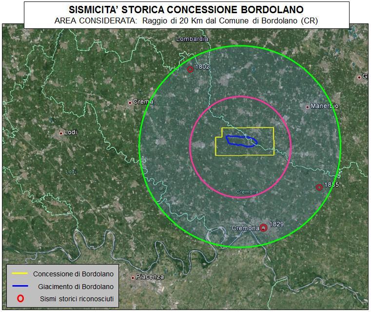 PAG. 5 DI 24 Fig. 1 Ad integrazione di queste informazioni è stata effettuata sul sito INGV una ricerca sulla sismicità recente, considerando sempre un raggio di 20 km dal Comune di Bordolano (CR).