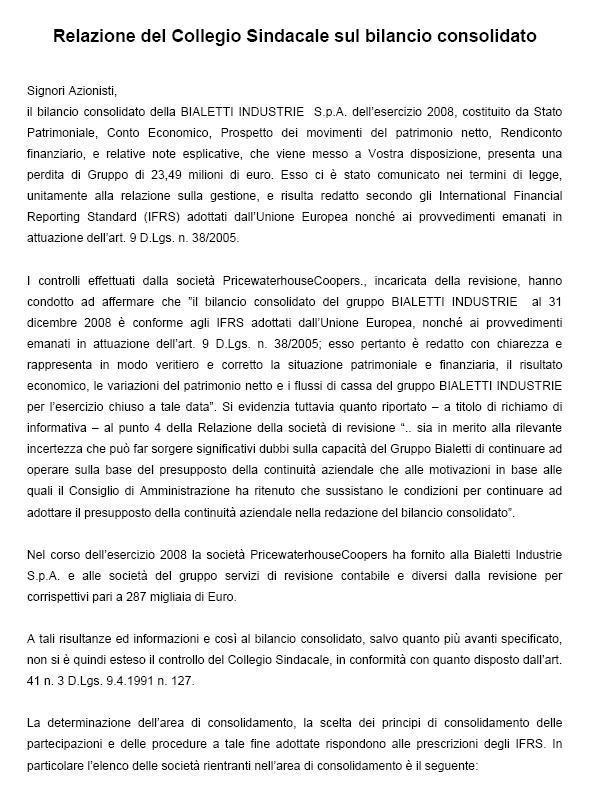 Relazione del Collegio Sindacale al bilancio consolidato