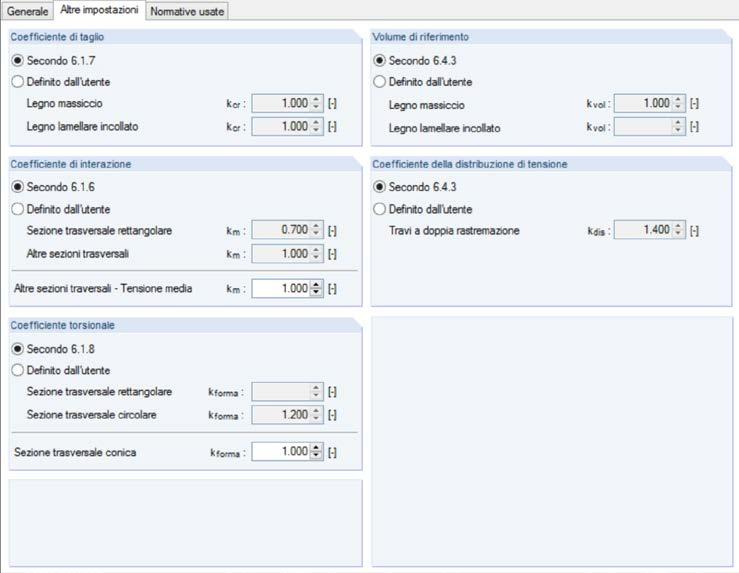 2 Dati di input Altre impostazioni Nella seconda scheda della finestra di dialogo Impostazioni Appendice nazionale, si troveranno numerosi coefficienti significativi per il progetto.