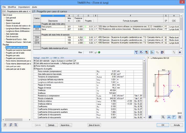 4 Risultati 4. Risultati Dopo il calcolo viene visualizzata immediatamente la finestra 2.1 Progetto per caso di carico. Figura 4.
