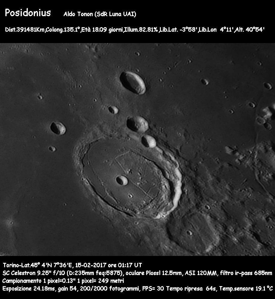Le foto della Sezione di Ricerca Luna - UAI.Il cratere Posidonius, il 2 febbraio 2017 alle ore 01:17 T.U. Celestron 9.