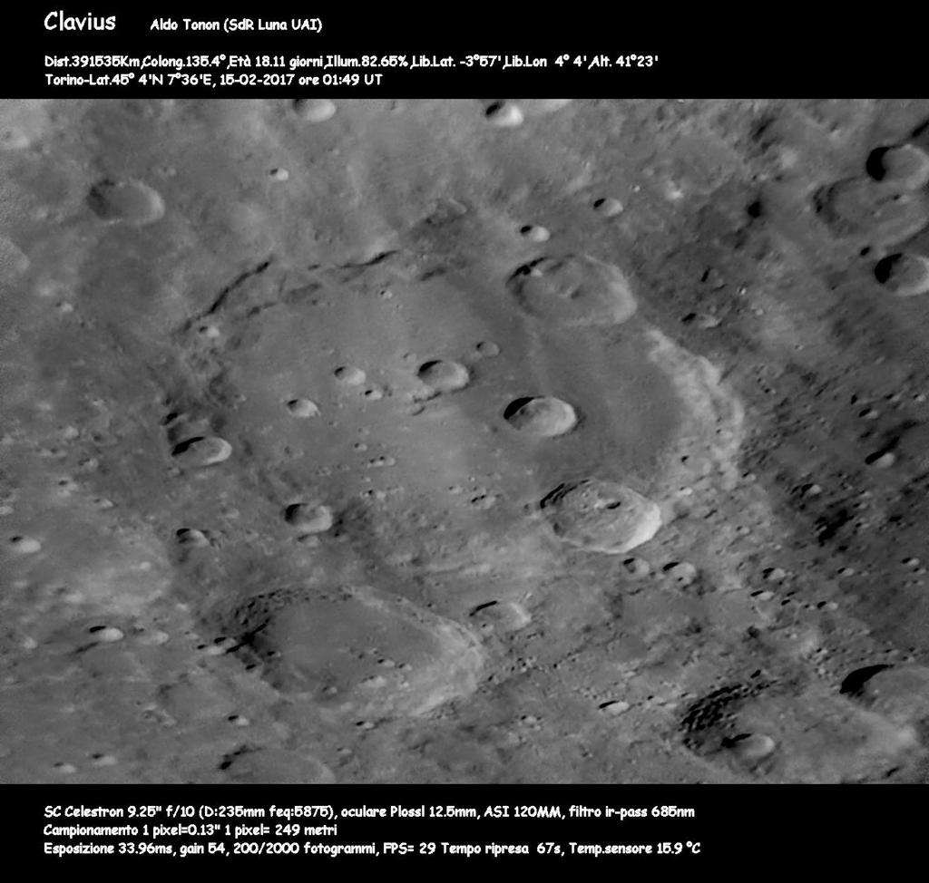 Le foto della Sezione di Ricerca Luna - UAI.Il cratere Clavius, il 2 febbraio 2017 alle ore 01:49 T.U. Celestron 9.