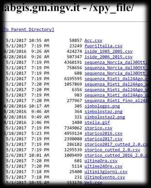 I dati sismici in tempo reale XPY elabora la lista degli eventi dai servizi Web e vengono generati vari CSV, ad esempio l'ultimo terremoto, i terremoti delle ultime 24 ore I CSV generati vengono