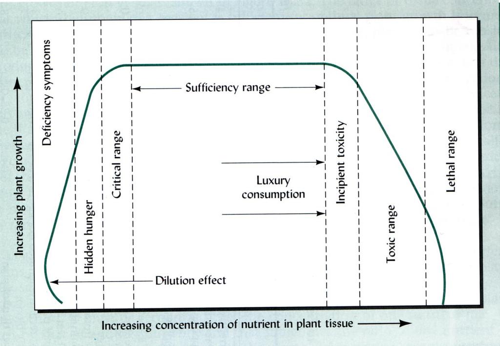 Relazione empirica tra la risposta di crescita della pianta (o la resa agronomica) e la concentrazione del nutriente