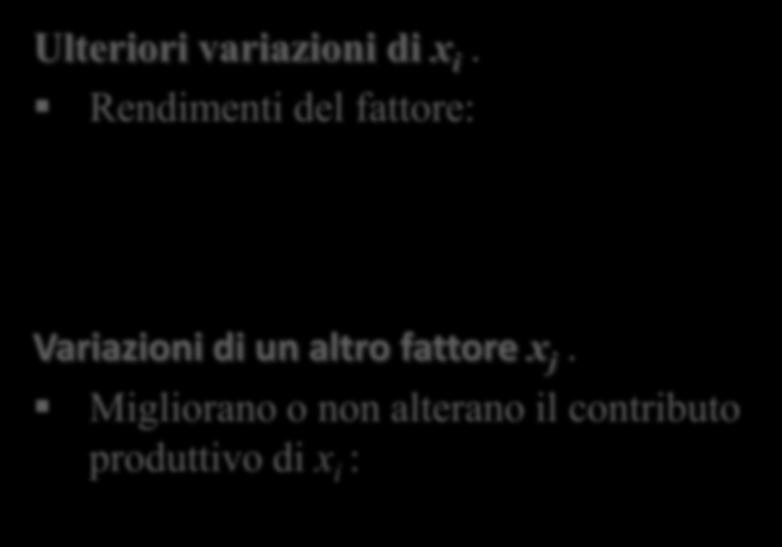 Le variazioni della produttività marginale. Ulteriori variazioni di x i.