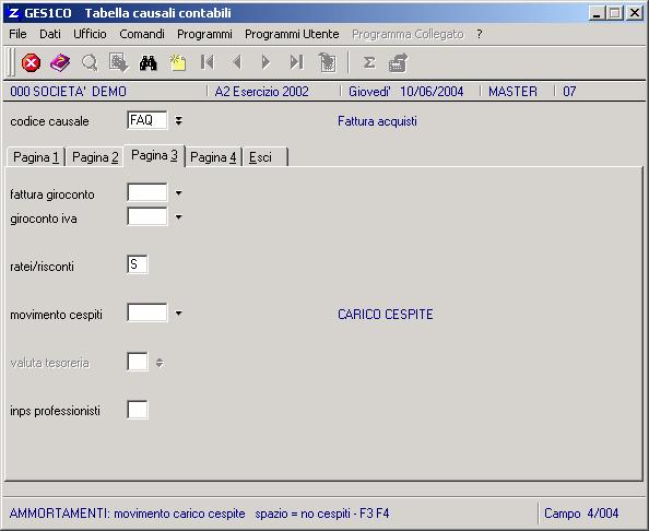 risconti attivi: risconti passivi: codice mastro di contropartita per la rilevazione dei risconti attivi se diverso da quello definito nella tabella parametri GES125 della contabilità gestionale.