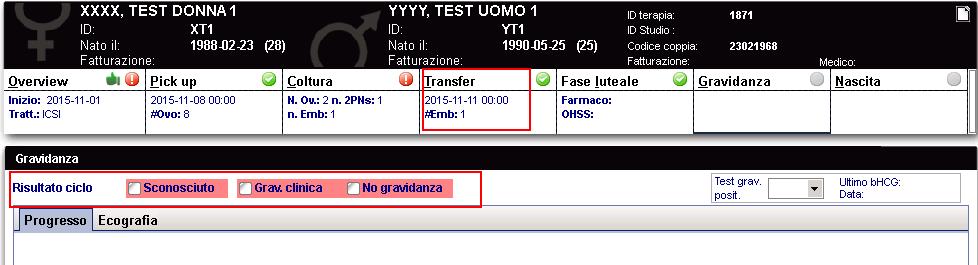 Esito Ciclo (CYCLE_RESULT) No Gravidanza Se c è il transfer ma è selezionata l opzione No Gravidanza Gravidanza Biochimica Se c è il transfer e Test Gravidanza positivo Gravidanza Clinica Se c è il