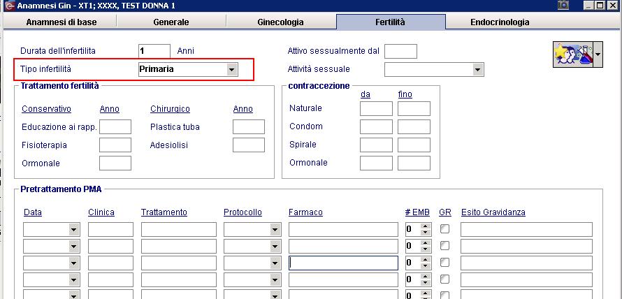 ANAMNESI FEMMINILE Collegata al ciclo Tipo di Sterilità Donna (INFERT_FEM_KIND) Primaria