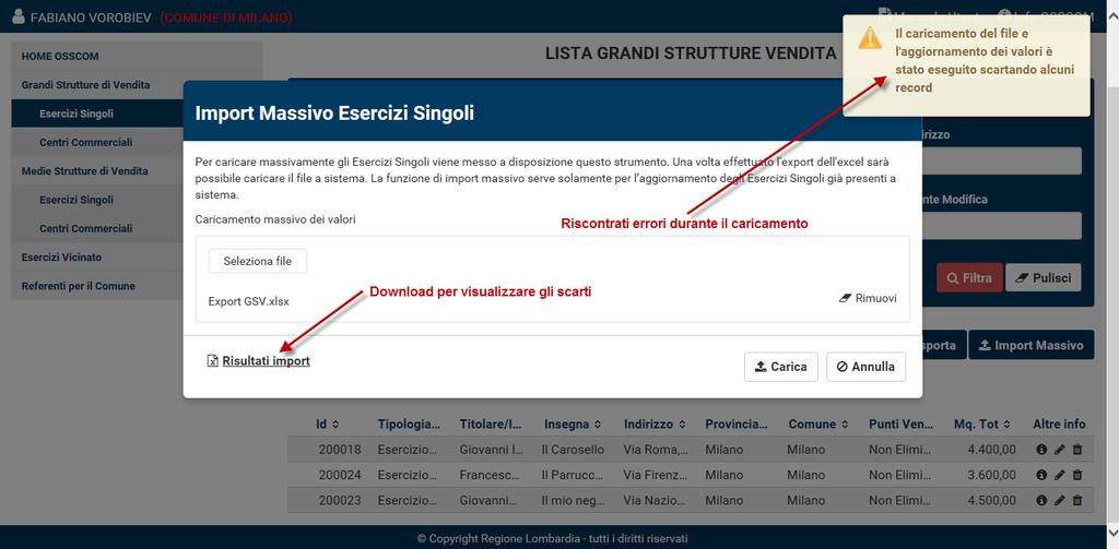 Premendo quindi il link Risultati import sarà possibile scaricare un file excel contenente un nuovo sheet