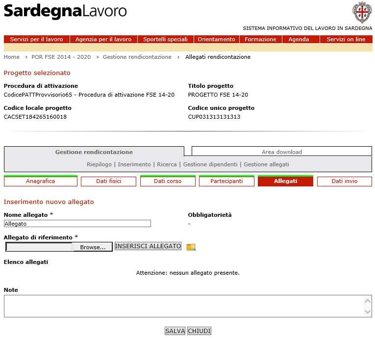 compilato il campo Nome allegato, il sistema rimanda alla pagina visualizzata nella figura successiva.