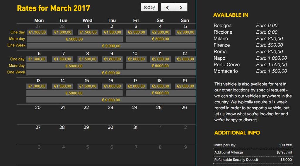 com/exotic-car-rental/lamborghini-huracan in particolare verrà utilizzato IL CALENDARIO REALE dell anno ed i prezzi oltre saranno