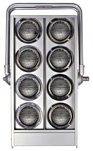 Uses eight PAR 36 lamps. Its visual impact makes this unit ideal for large show applications.