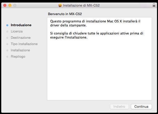 Macintosh/Installazione della stampante Installazione del driver della stampante su Mac OS X PASSAGGIO 1-7/17 Installazione del driver della stampante su Mac OS X 1.