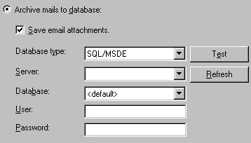 Schermata 92 Impostazioni del server SQL 7. Selezionare SQL/MSDE dall elenco a discesa Database type (tipo database) e indicare il nome del server, le credenziali e il database.