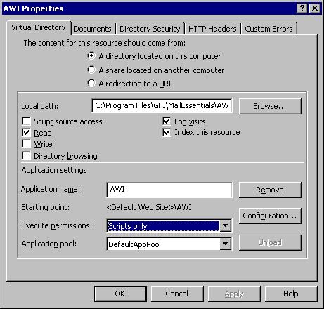Schermata 97 Impostazione delle proprietà della Directory virtuale 7. Accedere alla scheda Documents (Documenti).