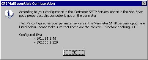 al paragrafo Definizione del server SMTP perimetrale (gateway) del presente capitolo), compare una finestra di dialogo simile a quella mostrata nella figura riportata di seguito.