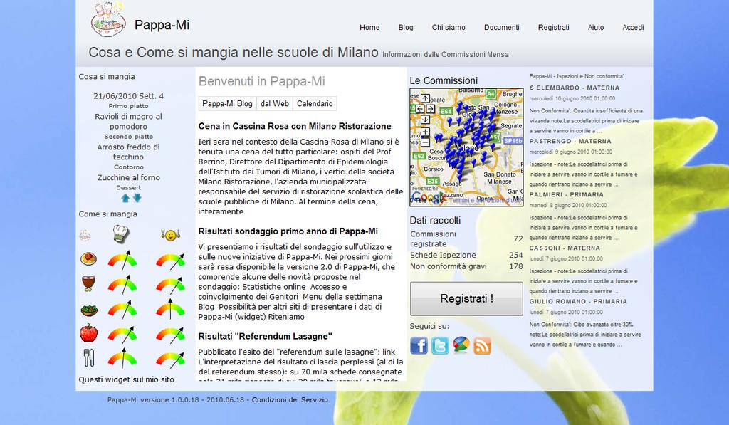 Pagina principale Scuole registrate Menu di oggi per le quattro zone Ultime Ispezioni e Non Conformità