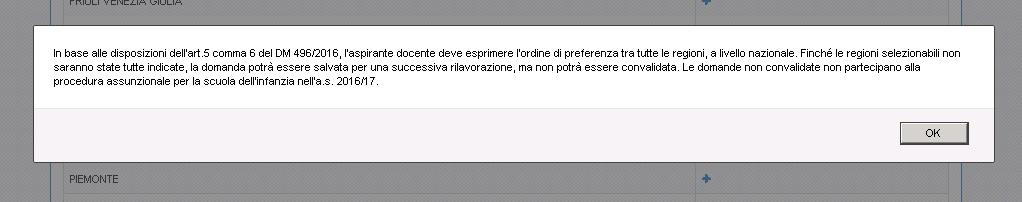 selezionando il tasto conferma e se non viene espresso l ordine di preferenza di almeno una regione: In questo caso però,