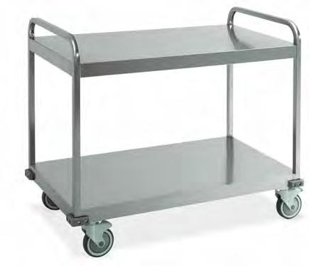 SERVIZIO INOX AISI 304 - TRASPORTO PESANTE Realizzati completamente in acciaio inox AISI 304, finitura spazzolata Struttura in tubo quadro cm 2,5x2,5 Piani in lamiera, lisci (serie PL) o a vasca