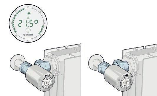 Programmabile direttamente con visualizzazione a display delle temperature e cicli comfort-attenuazione. Alimentazione a batteria: 2 x,5 V stilo AA. Installazione ad aggancio rapido con adattatore.