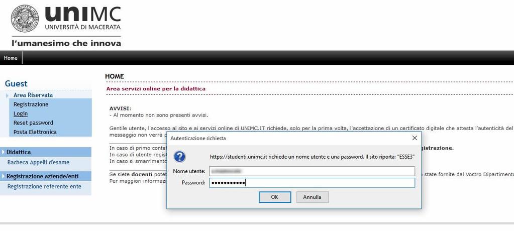 menu di scelta per accedere. 2.