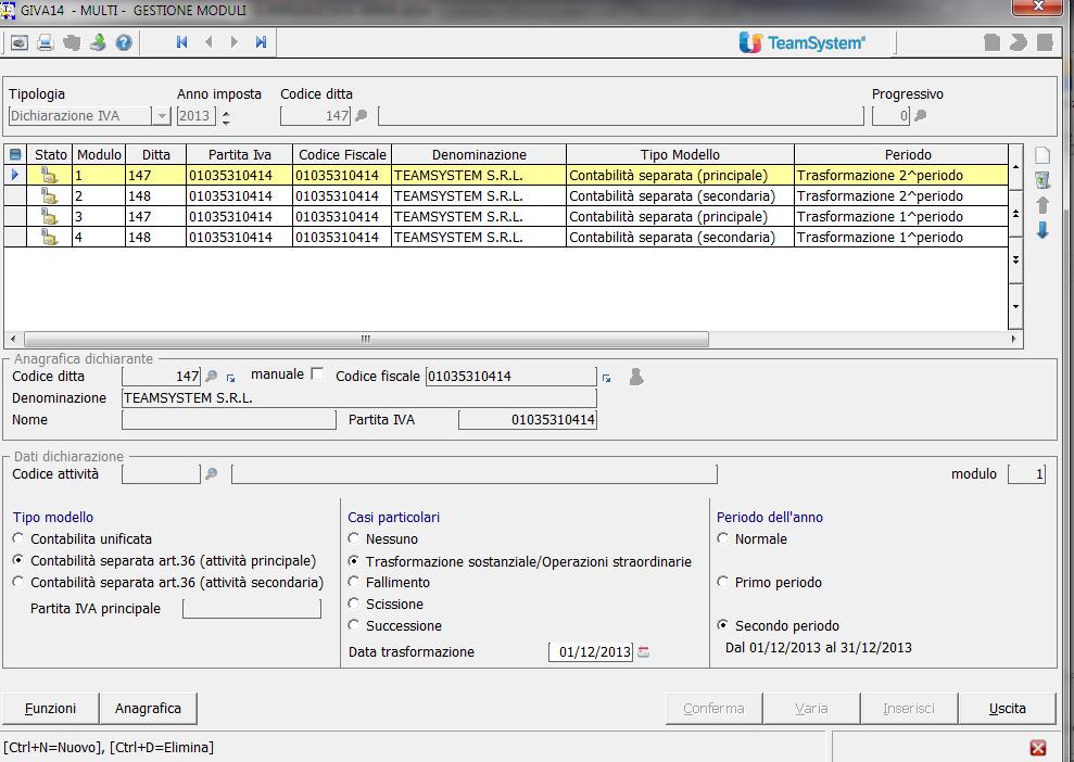 Esempi: La ditta TEAMSYSTEM SRL, cn attività separata (art.