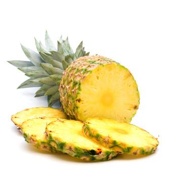 Ananas È un frutto tropicale costituito per il 90% da acqua, mentre per il resto da zuccheri, bromelina, acido citrico, vitamine A, B, e C, acido malico, aminoacidi, e Sali minerali (soprattutto