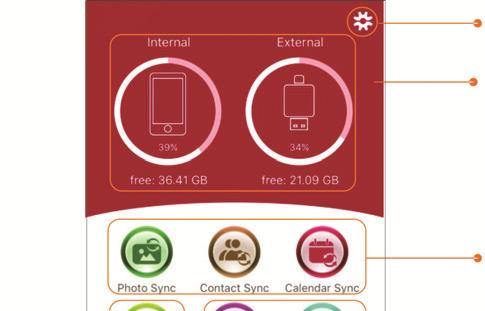 Descrizione dell APP Impostazioni Esterno: lo spazio di archiviazione nel lettore di schede ios Interno: lo spazio di archiviazione interno nel telefono o tablet Visualizzatore di immagini Backup One