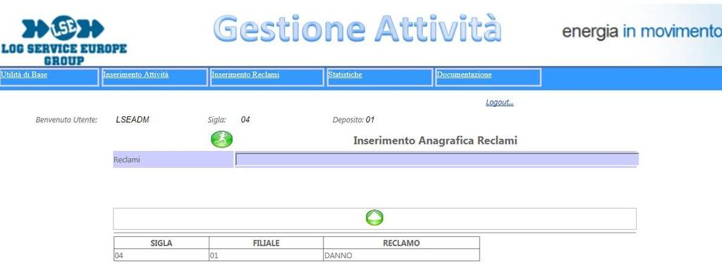 La pagina è divisa in due parti la parte superiore permette la gestione dell inserimento di nuove anagrafiche mentre la parte inferiore visualizza in una griglia le anagrafiche codificate.