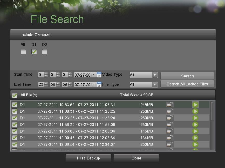 Gestione dei file Ricerca dei file registrati Nel menu File Management (Gestione File) è possibile ricercare i file precedentemente registrati. Per ricercare i file registrati: 1.