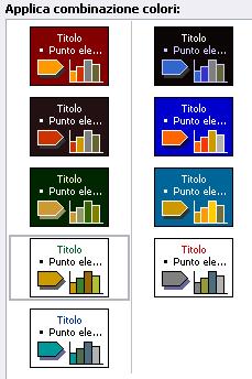 combinazione predefinita di colori per i titolo, il testo, grafici Ogni