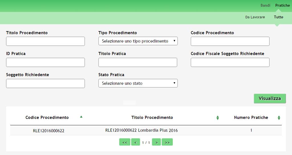 Figura 27 Menu Pratiche Tutte Dettaglio del procedimento selezionato Cliccare sulla pratica di interesse per accedervi.