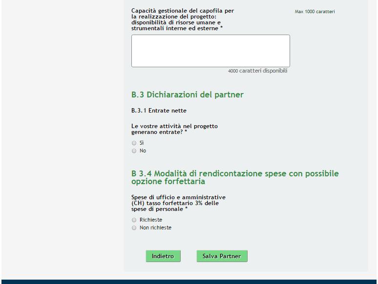 Figura 20 Modulo 2 Partenariato: Capofila svizzero Compilare il sotto modulo prendendo visione e inserendo le informazioni in merito alla Descrizione del CF/Partner: dati identificativi, Sede Legale,