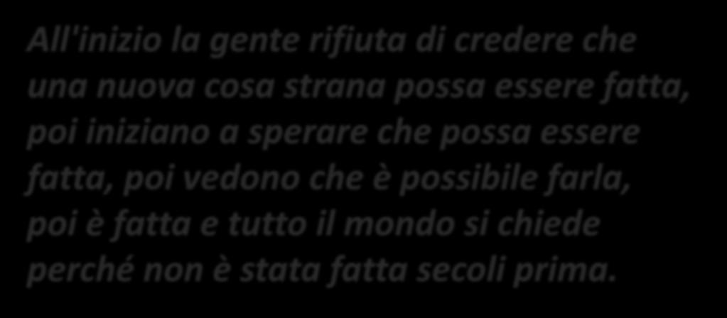 All'inizio la gente rifiuta di credere che una nuova cosa strana possa essere fatta, poi iniziano a sperare che possa