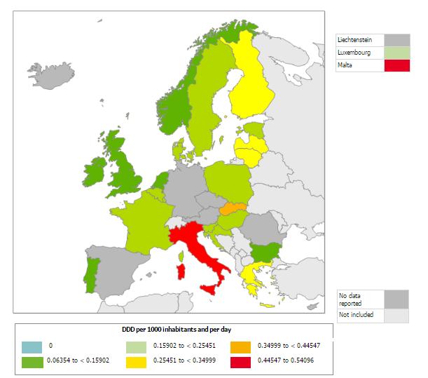 2. Consumo di antibiotici Figura 2.9 - Tasso di consumo (DDD/1.