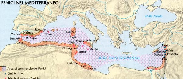 Espansione fenicia: in area Mediterranea i Fenici tra XI e IX introducono un senso di civiltà urbana attraverso le colonie in Sardegna (Nora), Sicilia,