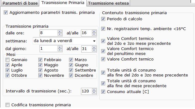 2 la schermata avrà caratteristiche aggiuntive: Content of the primary transmission it allows you to select the listed data you want to be transmitted with the