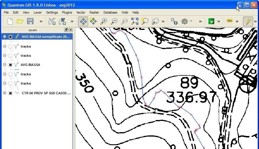 10. Si può ora procedere alla correzione della traccia, che, ricordiamo, in Qgis deve essere realizzata su file.