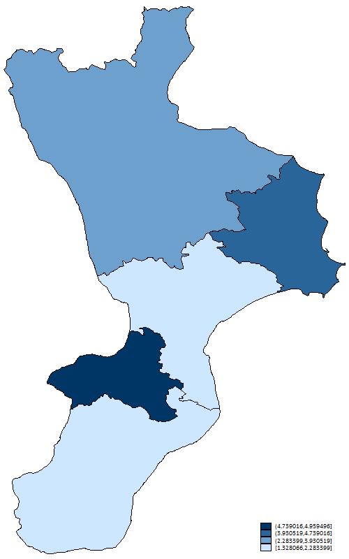 Figura 23 - Percentuali di risposte corrette nella prova di Italiano nel livello 5: differenza rispetto alla media nazionale nelle province Calabresi.