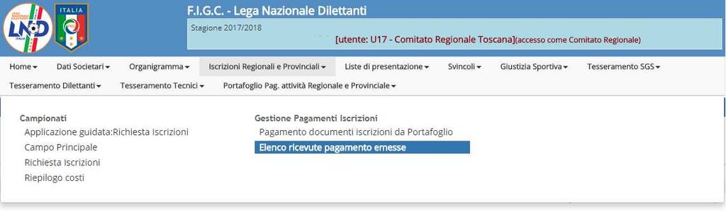 C.U. DP FI N. 05 - del 31/08/2017 pag.174 Estratto dal C.U. n. 8 CRT del 10/08/17 3.2.1. RICEVUTE PAGAMENTO EMMESSE PER SOCIETA Si comunica che nella propria area Società sul sito lnd.